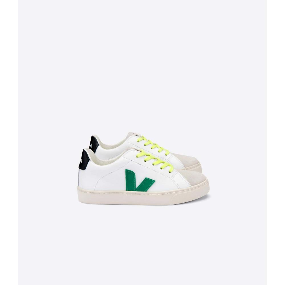 Kids\' Veja ESPLAR LEATHER Sneakers White/Green/Black | SG 820NWY